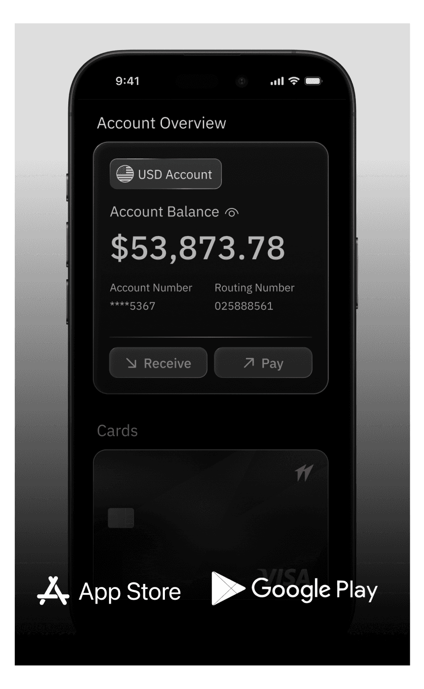 Hotstuff mobile app showing a USD account and card